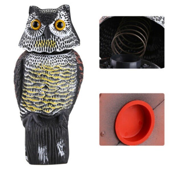 Realistic Bird Scarer Rotating Head Sound Owl Prowler Decoy Protection Repellent Pest Control Scarecrow Garden Yard Decoration: regular version