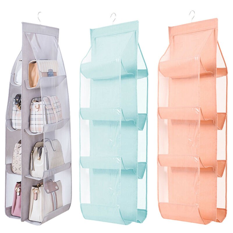 6/8 Pockets Handbag Storage Organizer Anti-dust Cover Large Clear Bag Rack Hangers