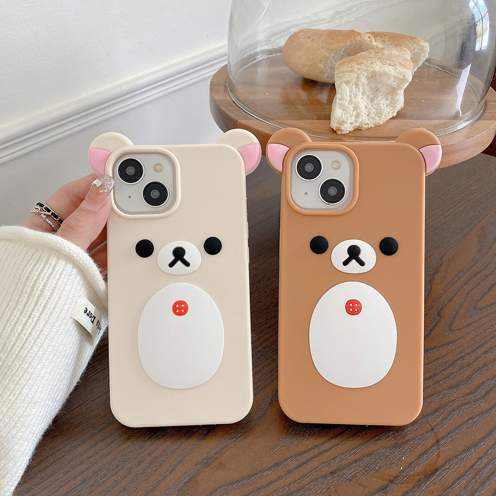 Leuke 3D Cartoon Rilakkuma Beer Zachte Siliconen Telefoon Case Achterkant voor iPhone 11 12 13 14 15 16 Pro Max