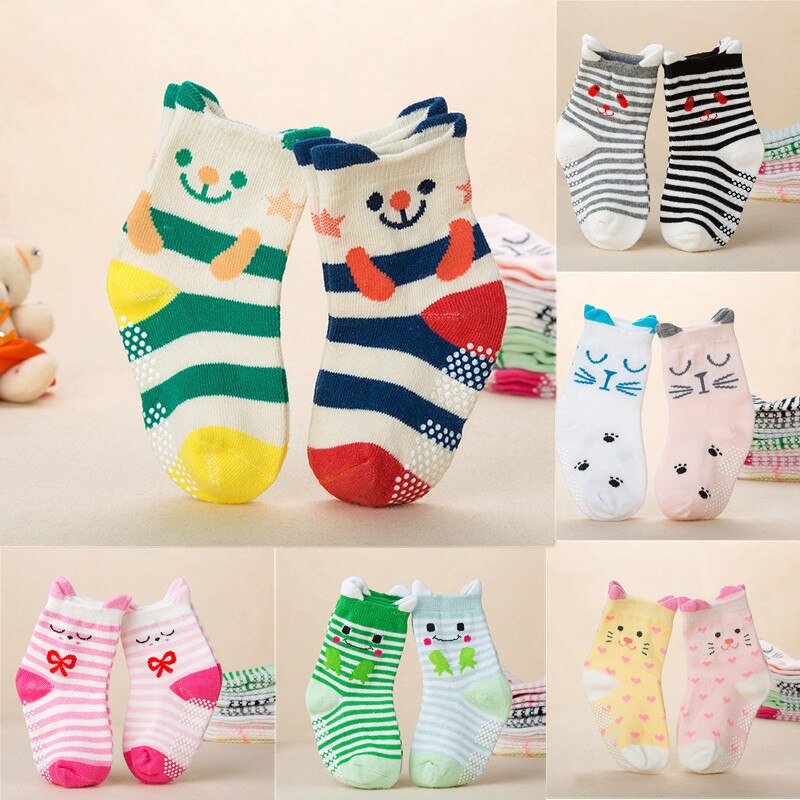 Herfst Lente Katoenen Baby antislip Kinderen Cartoon Meisje Jongen Sokken 2 paar = 4pc = lotCharacter unisex