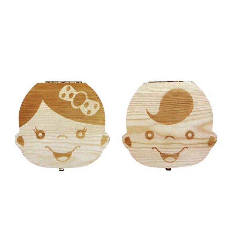 Wooden Baby Tooth Box Spanish/English/Dutch/Russian/French /Italian Wooden Milk Teeth Organizer Storage Boys Girls Baby Souvenir