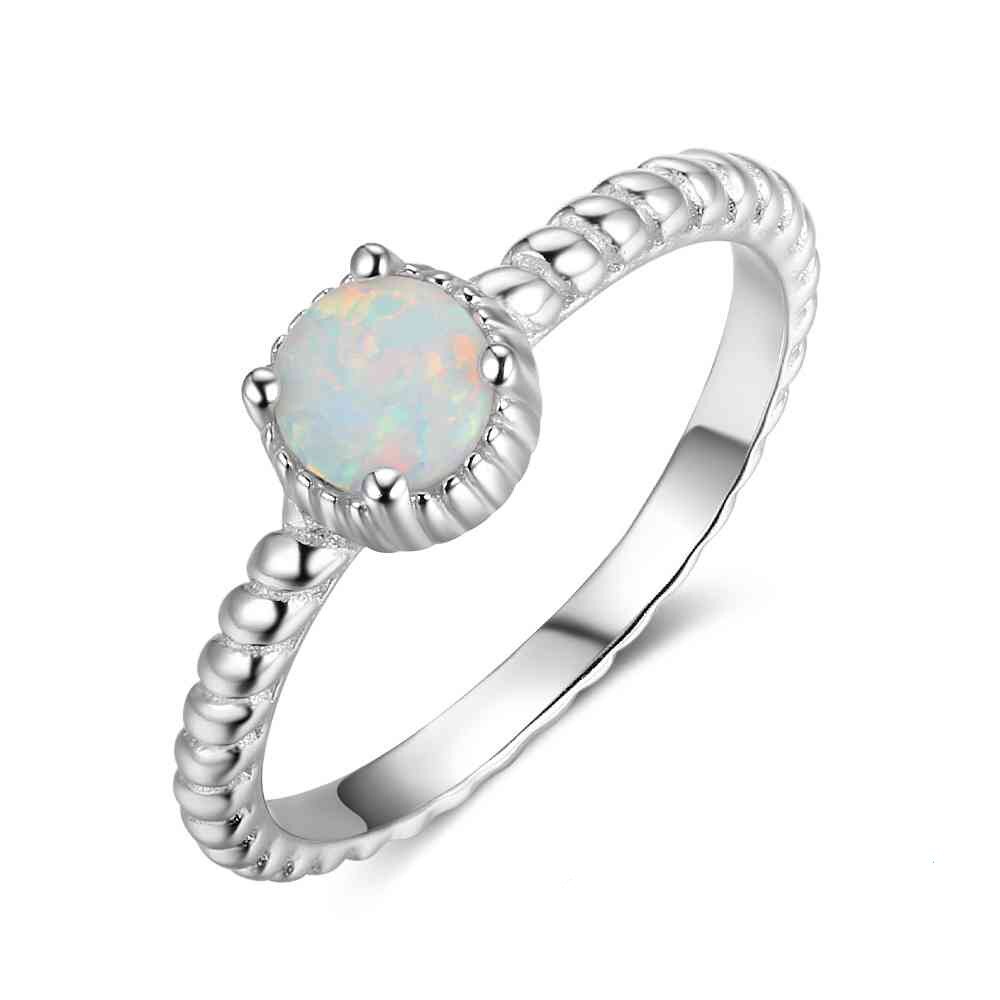 Simples real 925 anel de prata esterlina com redondo branco pedra opala aniversário presentes jóias finas anéis de dedo feminino (lam hub fong): 8 / White