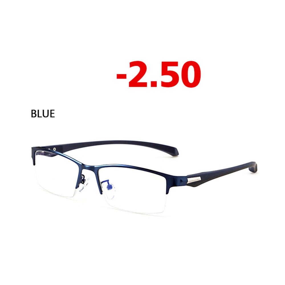 Anti-blue Light Myopia Glasses Optical Men's Student Finished Myopia Glasses Prescription Glasses Frame Half-frame -1.0 -4.0: Blue Myopia-250