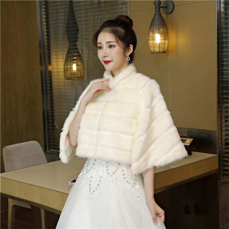 Janevini Ivoor Bont Korte Bolero Voor Vrouwen Winter Bruiloft Wrap Hoge Hals Faux Fur Bruids Sjaal Jas Mantel Avond Bolero novia