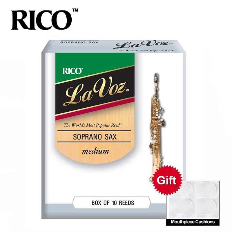 Cañas de saxo RICO La Voz Soprano, resistencia media suave/media, paquete de 10
