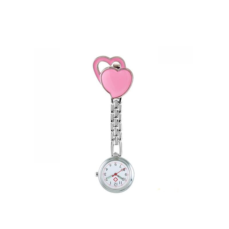 10 stuks/partij dubbele liefde hartvormige dames dames verpleegster zakhorloges kleine schattige quartz hanghorloges legering horloge