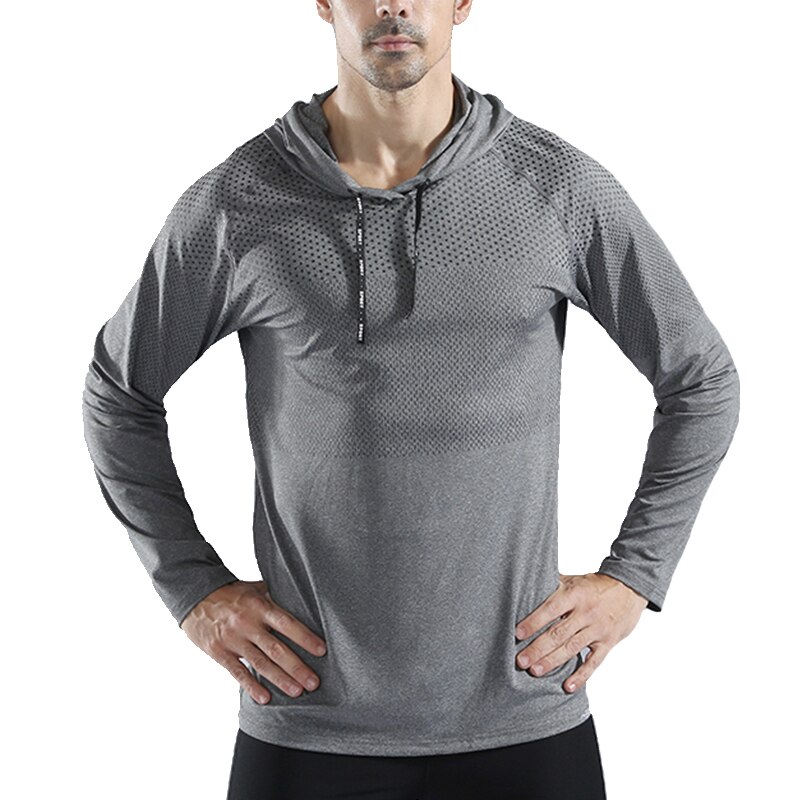 BARBOK Men's Sports Hoodie Sweatshirt T-shirt Long sleeve Quick-drying Elastic Gym Exercise Clothes Running Jogging Sport Wear: XL / Gray