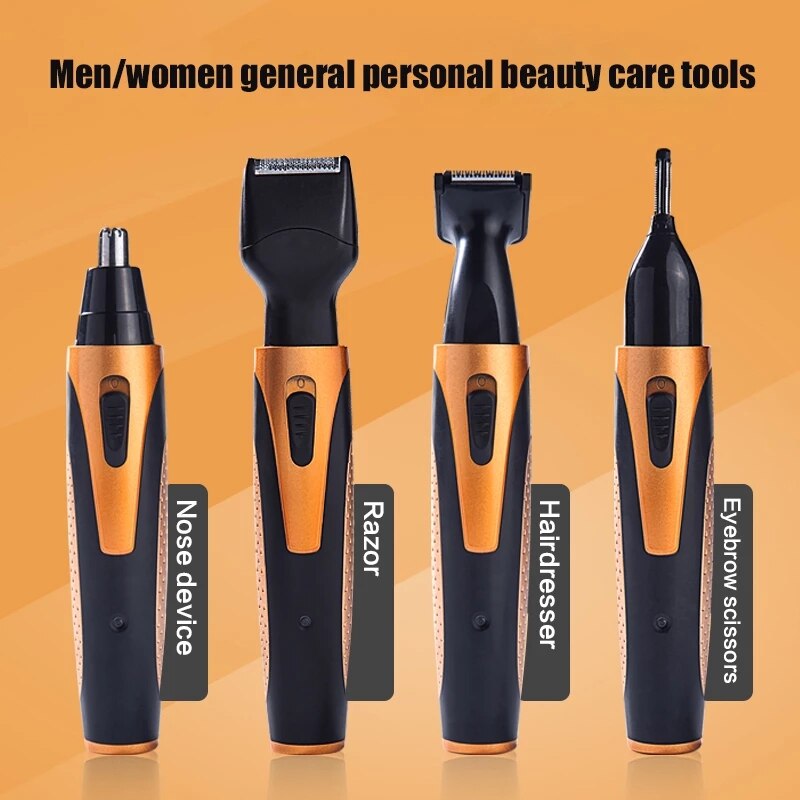 Recortador eléctrico de pelo de nariz 4 en 1 para hombre, máquina de afeitado, afeitadora recargable para Barba y cejas