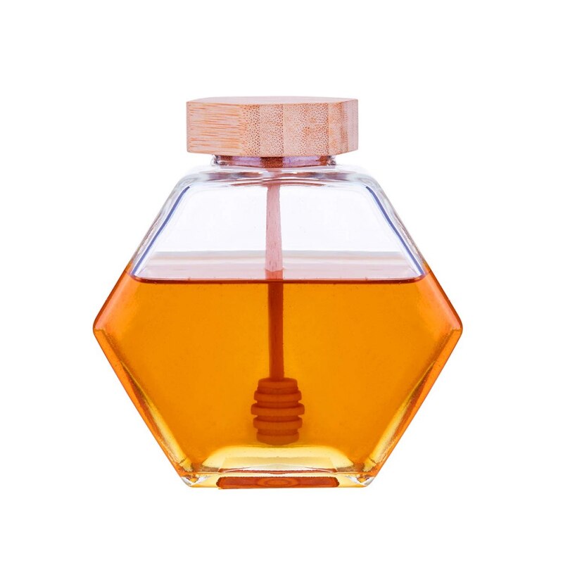 Tarro de miel de vidrio para el hogar, Mini envase de miel pequeño con barra de agitación de madera, 220ML/380ML: S