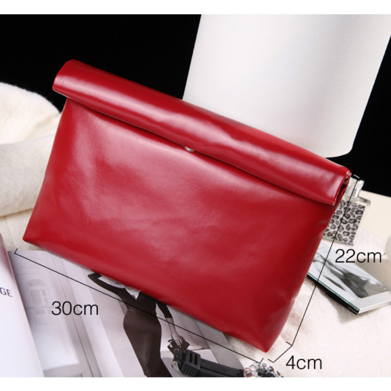 Kvinder pu læder dokumentmappe luksus håndtaske konvolut stor clutch pung taske rejse solid sort blå rød