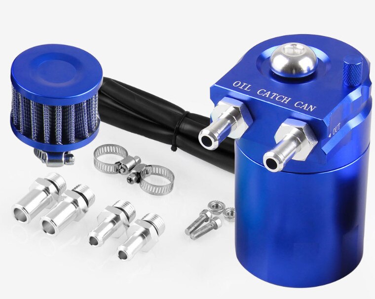 Aluminum Oil Catch Can Reservoir Tank Black Polish Baffled Universal: blue