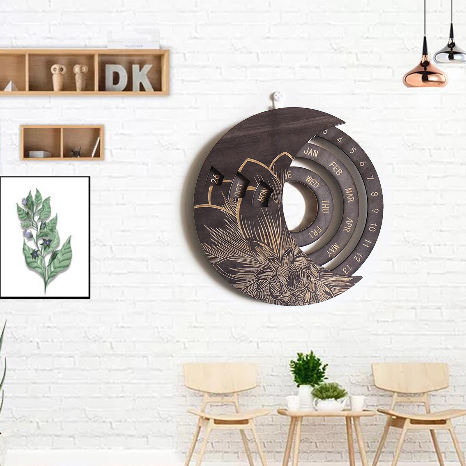 Wooden Perpetual Calendar Wall Hanging Sign Farmhouse Home Ornaments: Dark Brown