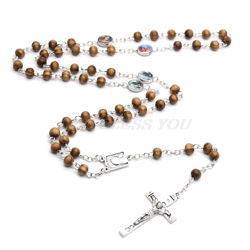 Håndlavede runde træ rosenkrans perler krydse religiøse jesus halskæde kristne mænd kvinder yoga smykker charms