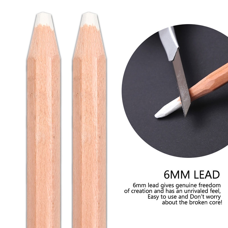 Branco profissional Lápis de Carvão Vegetal, 2 Pcs Arte Lápis de Desenho Definido, 6 milímetros do Núcleo, esboçar Lápis para o Escuro ou de Cor de Papel