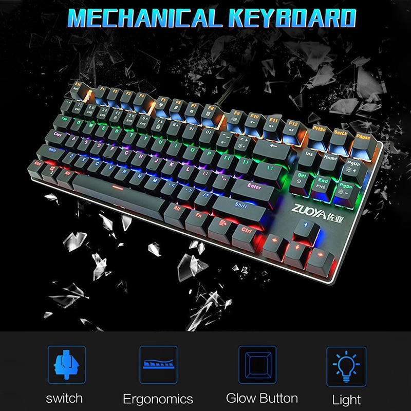 Zuoya X51 automat do gier klawiatura 87 klawiatura mechaniczna klawiatura zielona oś czerwona oś klawiatura do gier kabel RGB klawiatura podświetlana rosja