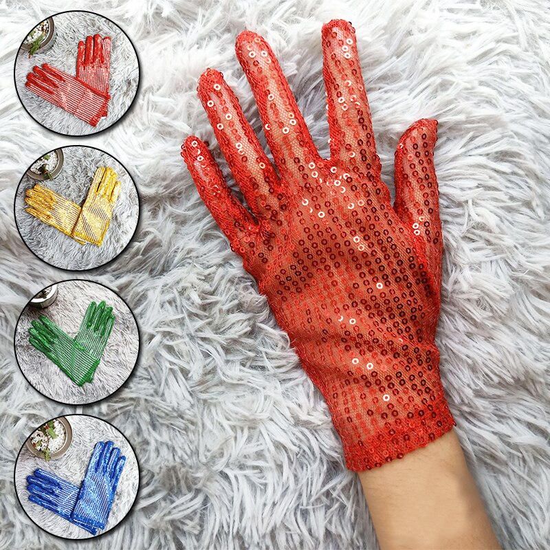 Guantes brillantes Unisex para adultos y niños, con lentejuelas y purpurina, para actuaciones en escenario, baile brillante, , disfraz, mitones elásticos