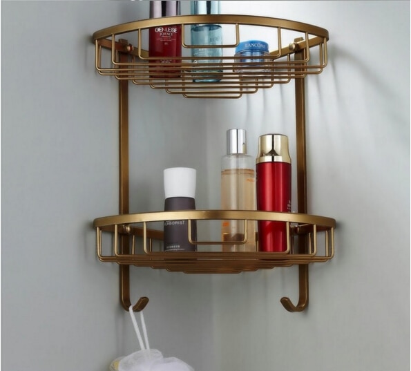 Og detail vægmonteret antik messing badeværelse hjørne hylde badeværelse shampoo hylde bade bruser hylde sæbe holder