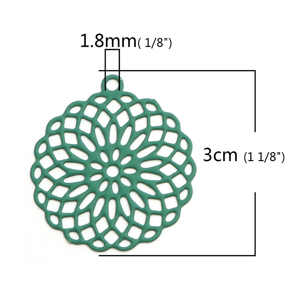 Flower of life berlocker koppar filigran stämpling hängen silver färg 3cm x 2.7cm för att göra själv örhängen smycken , 10 st