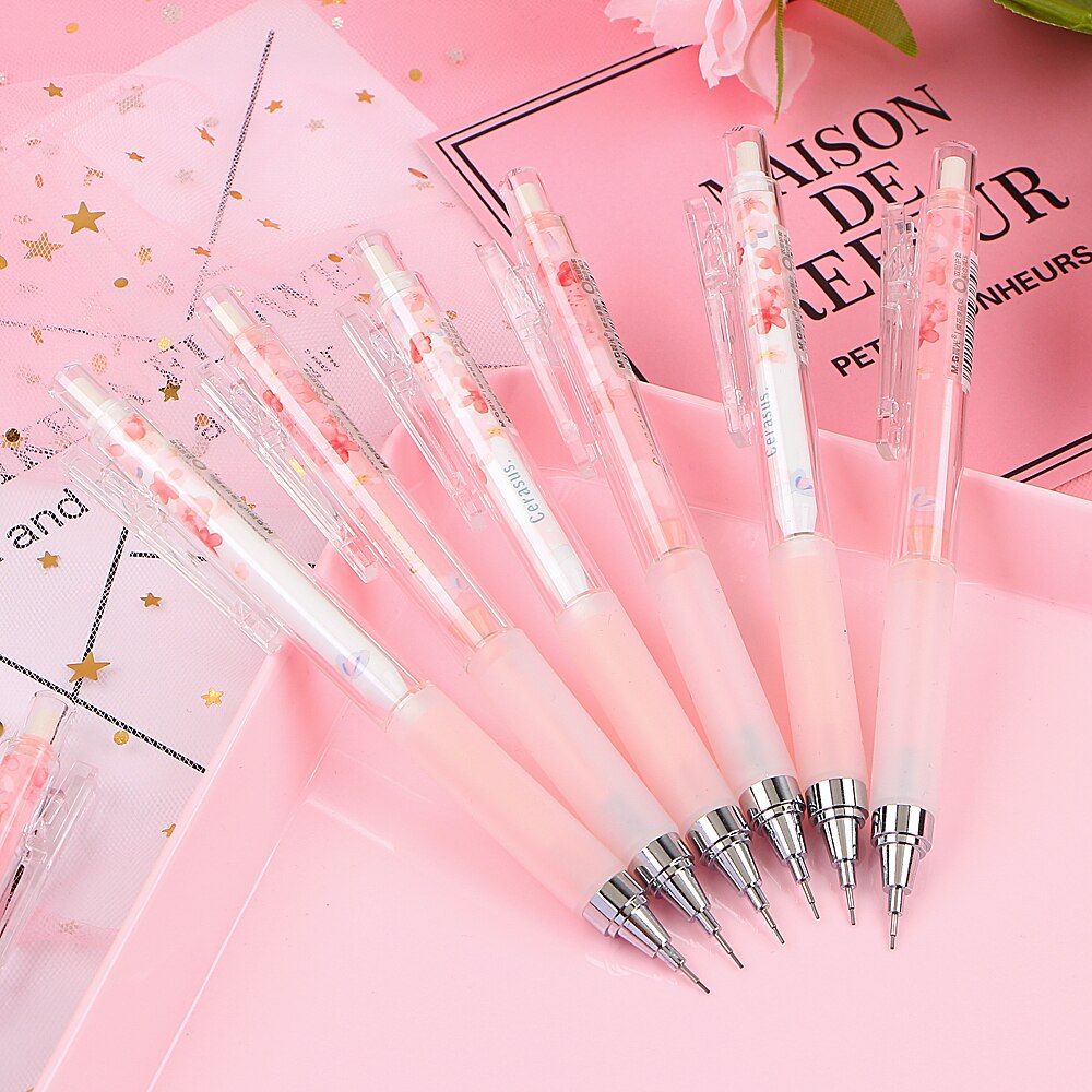 0.5mm Japan Lovely Cherry Blossoms Automatic Pencil Kawaii Plastic Mechanical Pencils For Kids Student Supplies Stationery