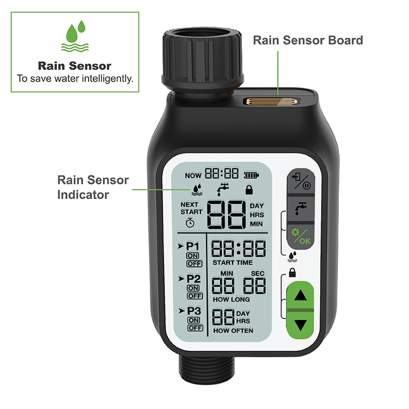 Watering Timer Met Regen Sensor Irrigatie Timer Waterdicht Water Niveau Sensor Automatische Bevloeiing Irrigatie Controller