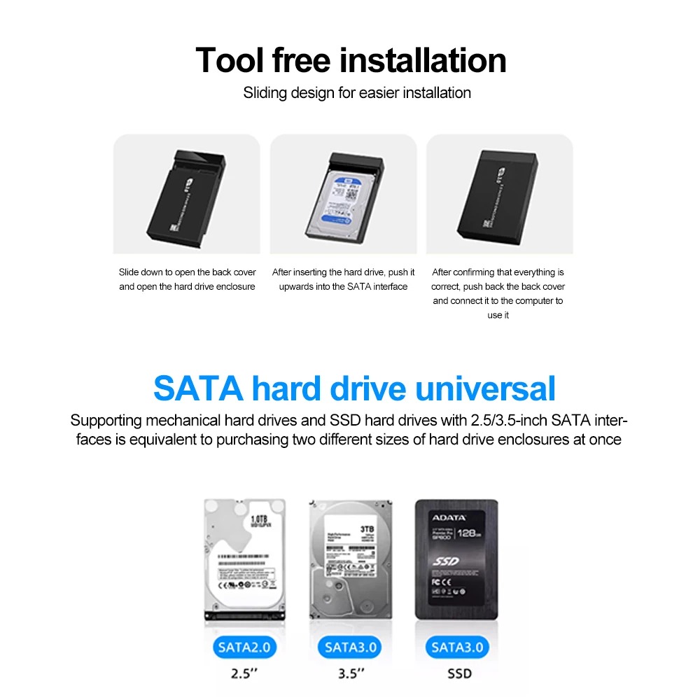 HDD-Gehäuse 3,5 2,5 Zoll SATA auf USB 3.0-Adapter, externes Festplattengehäuse, Lesegerät für SSD-Festplatte, HDD-Gehäuse, HD 3.5 HDD-Gehäuse für PC