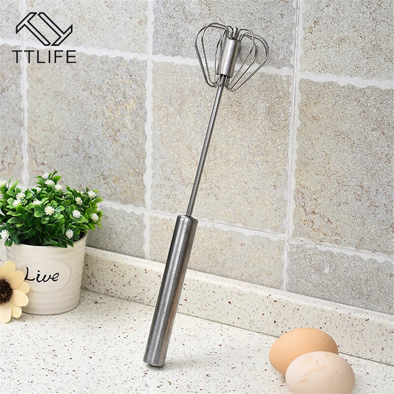 Ttlife roestvrijstalen eierkloppers semi-automatische roterende keukengadgets eierklopper roterende keukenaccessoires gereedschap