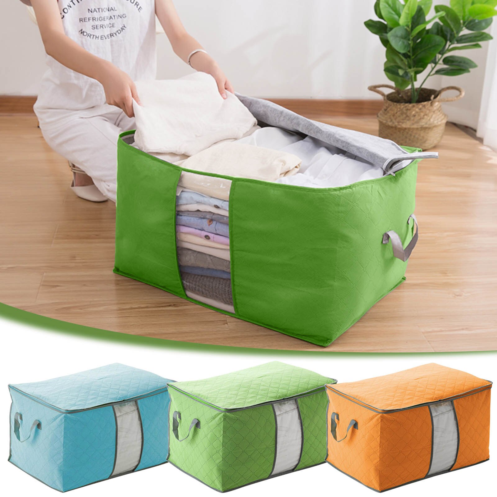 Foldable Quilt Storage Bag Moisture Dust Proof Closet Organizer Non-Woven Blanket Pillow Storage Large Mobile Clothe Visible Bag