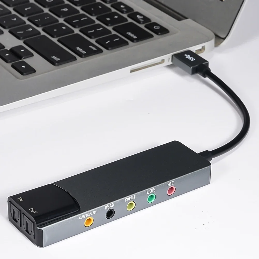 5 interfaces 5.1 áudio usb placa de som óptica externa adaptador conversor de áudio multifuncional para notebook placa de som de alumínio