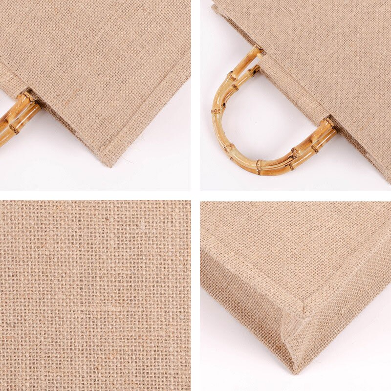 Draagbare Jute Jute Boodschappentas Handtas Bamboe Lus Handgrepen Tote Retro Diy Tas Handtas Vrouwen Big Size Strandtas Voor meisjes