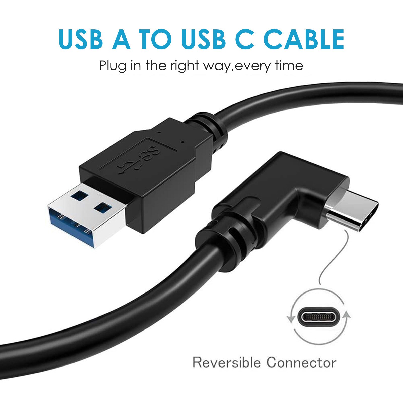 Datakabel Usb Type-C Aansluitsnoer Voor Oculus Quest Vr Vr Link Type-C Kabel Usb3.1 Type-C 90 Graden Side Bocht Vr Accessoires