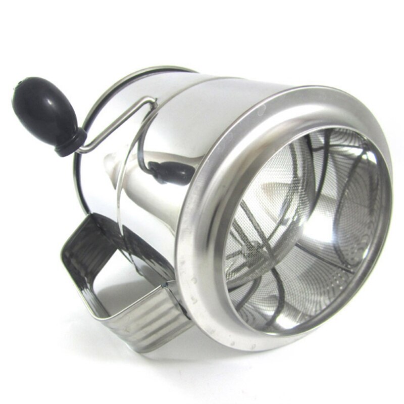 Fine Sieve Cup Easy Clean Stainless Steel Rotating Flour Colander Pastry Cocoa Baking Tool Hand Crank Sifter Mesh
