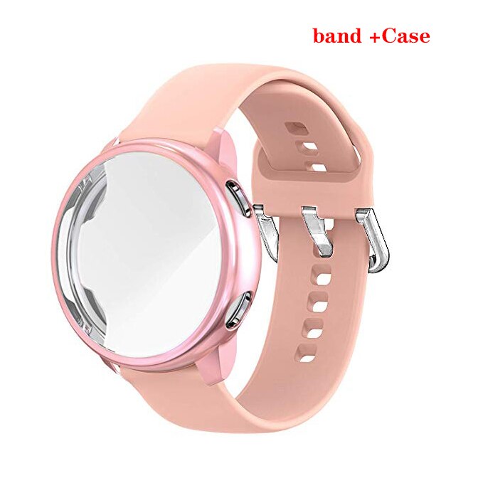 Case+strap for Samsung Galaxy Watch Active 2 44mm 40mm Smart Watch Silicone band +Case cover Galaxy Watch Active2 Full coverage: pink  pink / For Active2 40mm