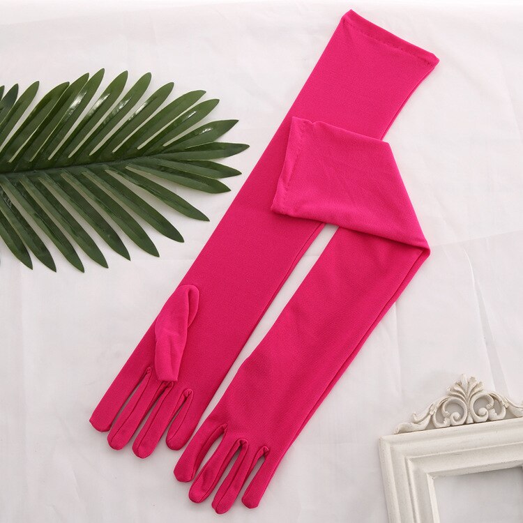 Guantes De boda largos para mujer, manoplas De satén para baile, color rojo, negro, blanco, marfil y rosa, 45CM De longitud: Rojo