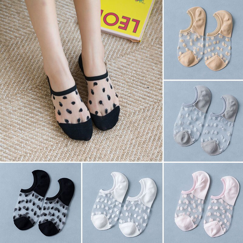 Calcetines de encaje de cristal para mujer, medias de seda transparentes, elásticas e invisibles, tobilleras, para verano