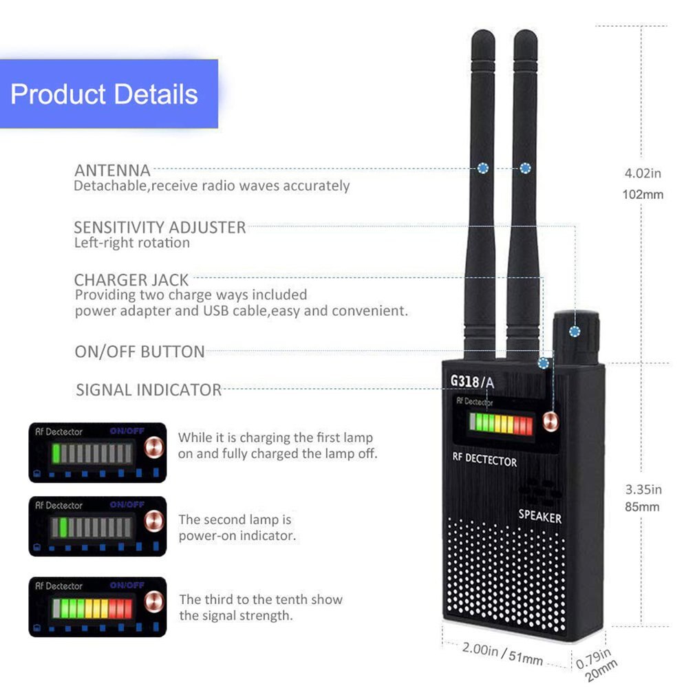 1 PCS Full Frequency Anti Wiretapping RF Signal Detector Beep Sweeper GPS Bug Detector Anti-inteference Detector