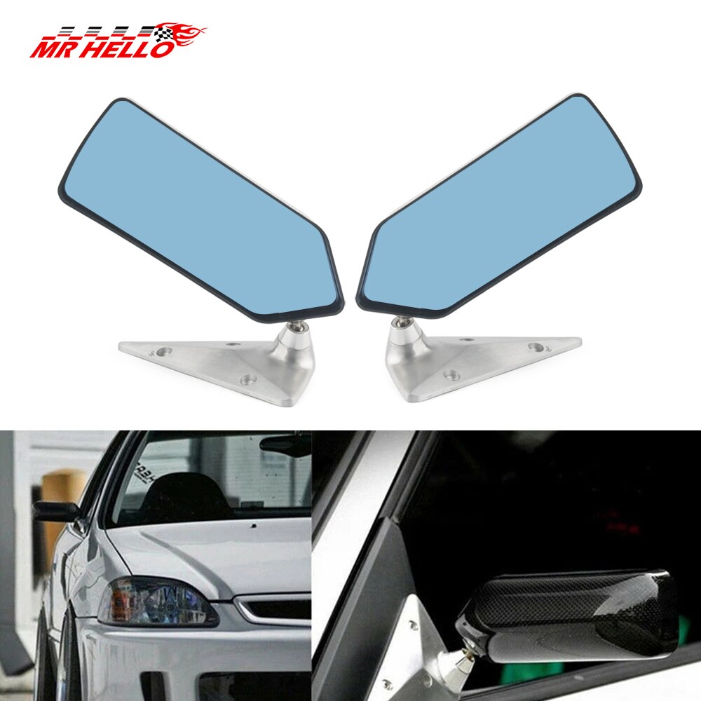 Rétroviseur de voiture rétro en grain de carbone, 2 pièces, Style artisanal carré F1, avec support métallique en Surface, miroir bleu