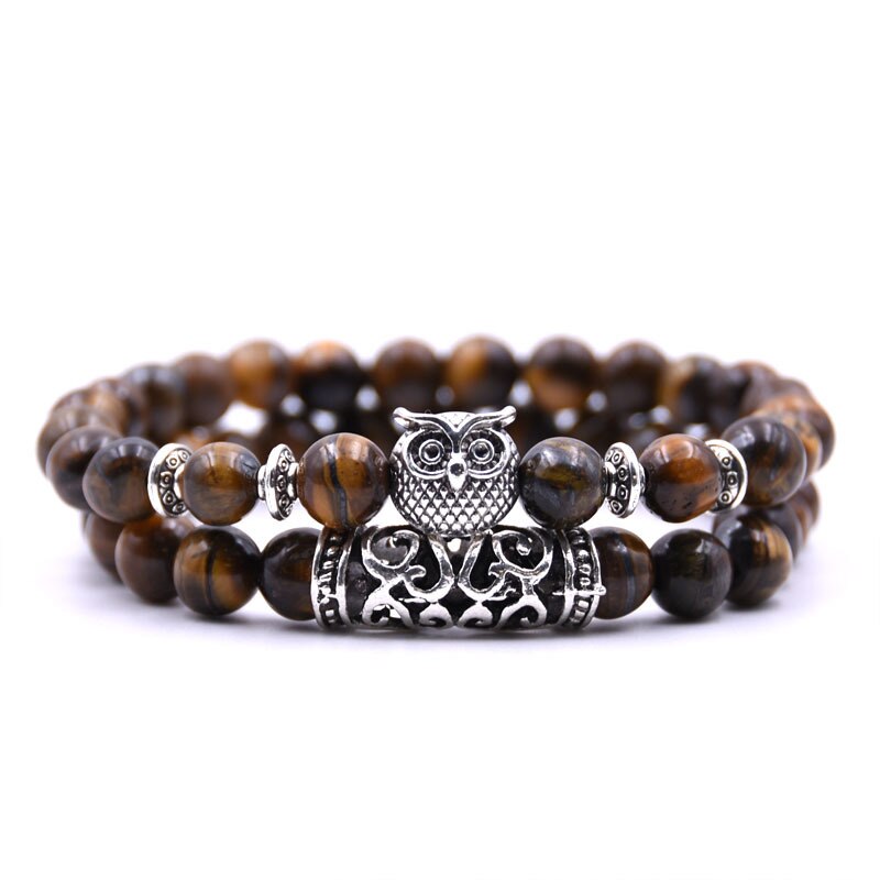 2 Stks/set Mode Paar Tijgeroog Steen Armbanden Armbanden Klassieke Zwart Wit Natuurlijke Lava Stenen Charm Bead Armband Vrouwen Mannen: 5