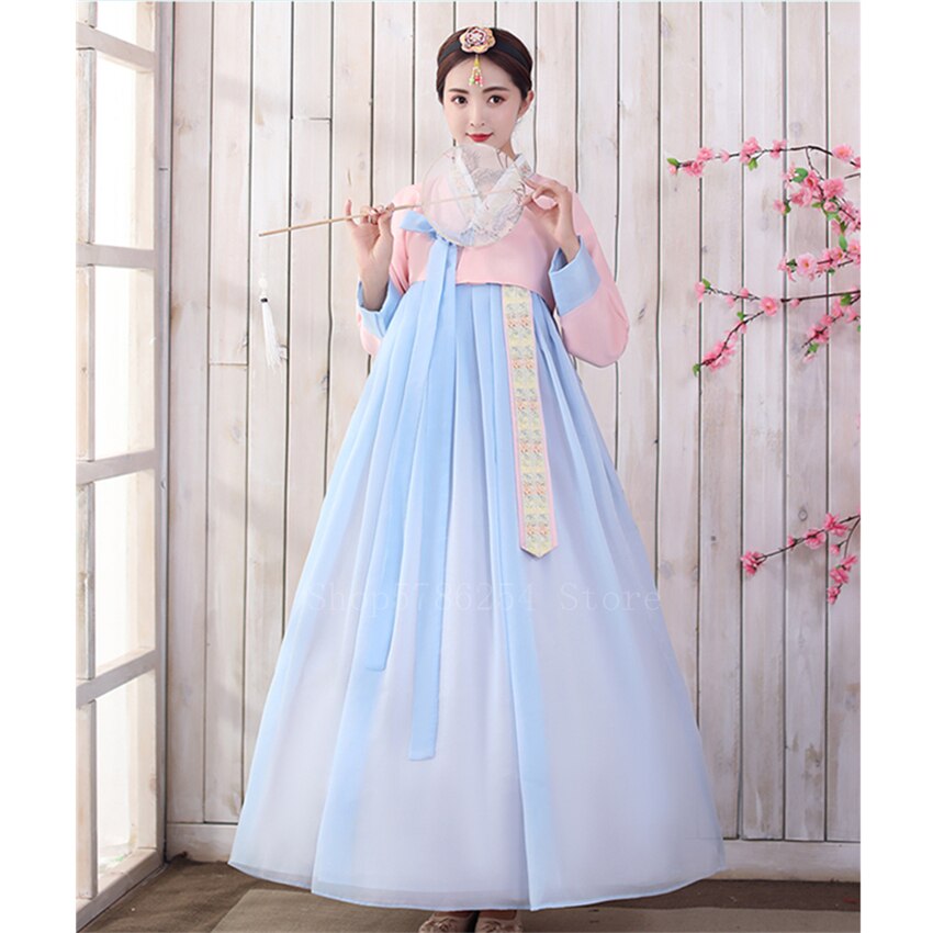 Retro nainen korealainen perinteinen hanbok -mekko prinsessajuhla -hääpuku muinaisen vähemmistön kansantanssivaiheen puku