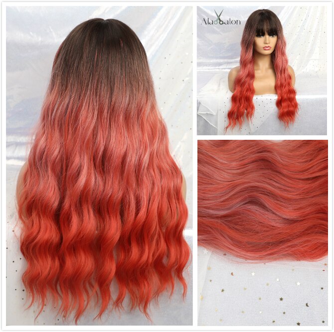 ALAN EATON Long Wavy Women Wigs High Temperature Fiber Synthetic Wigs Long Hair Cosplay Wigs Pink Wig with Bangs Lolita Cosplay: lc202-1