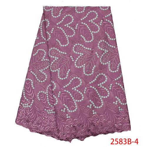 African Swiss Voile Lace in Switzerland Swiss Voile Cotton Lace Fabric Embroidery Laces with Stones KS2583B-1: Picture 4
