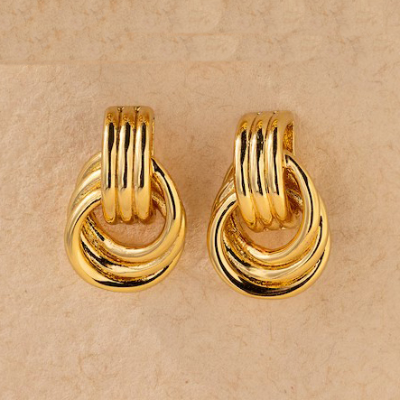 Pendientes geométricos con textura de acero inoxidable para mujer, aretes con nudo torcido chapado en oro de Metal liso, joyería Vintage llamativa: Chapado en oro antiguo