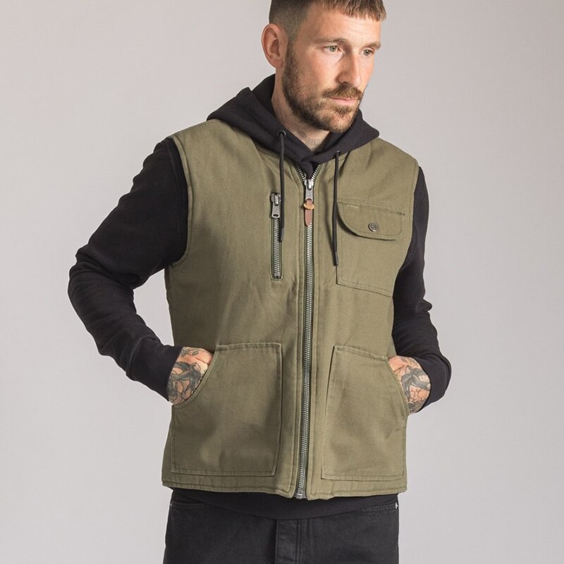 Chaleco de algodón multiusos para hombre, chaqueta de invierno con múltiples sudadera con bolsillos, clima frío, senderismo, viaje, Ejército
