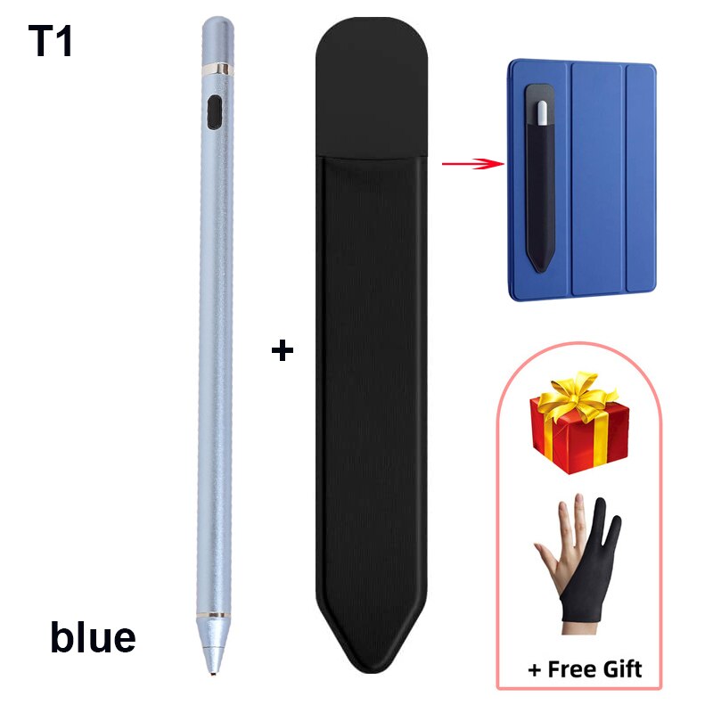 Universell aktiv stylus berøringspenn for nettbrett tegning android mobiltelefon for epleblyant 1 2 ipad penn for xaiomi lenovo huawei: Blå tilleggsholder