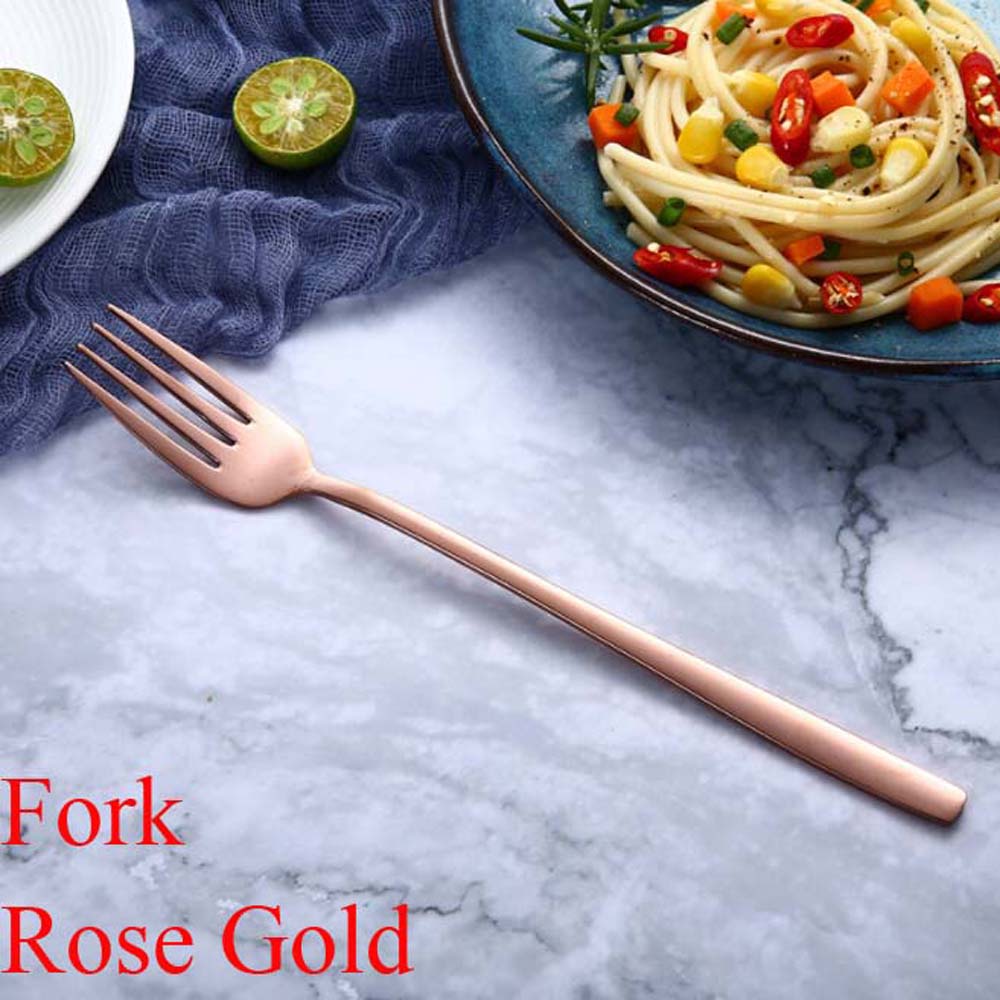 Cuillères et fourchettes à Long manche | Couleur arc-en-ciel en acier inoxydable, cuillère à soupe cuillère glaces thé cuillère à café vaisselle de table, couverts de maison: Fork rose gold