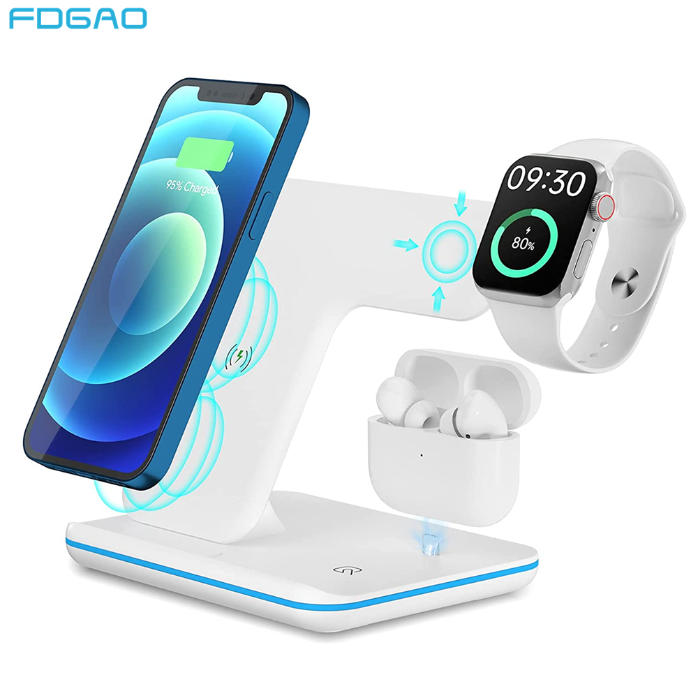 Draadloze Oplader Stand Voor Iphone 13 12 11 Xs Xr X 8 3 In 1 15W Snelle Laadstation dock Voor Apple Horloge 7 6 Se 5 Airpods Pro