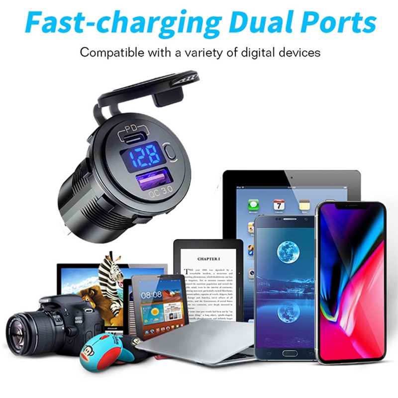 12V-24V ładowarka samochodowa USB QC3.0 5V 3A USB automatyczny gniazdo szybkie ładowanie PD Port zapalniczki wodoodporna 12V ładowarka accesori
