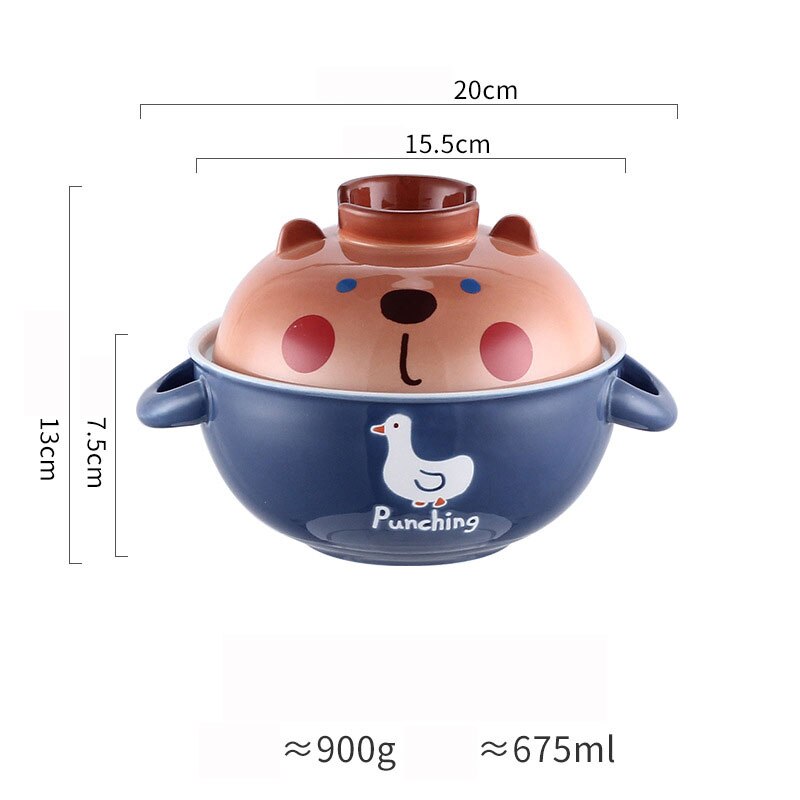 Cuencos de cerámica con tapa de dibujos animados japoneses, cuencos con tapa de oso Panda, gato, cerdo, fideos, Ramen, fruta, ensalada, sopa, bandeja, novedad: Bear