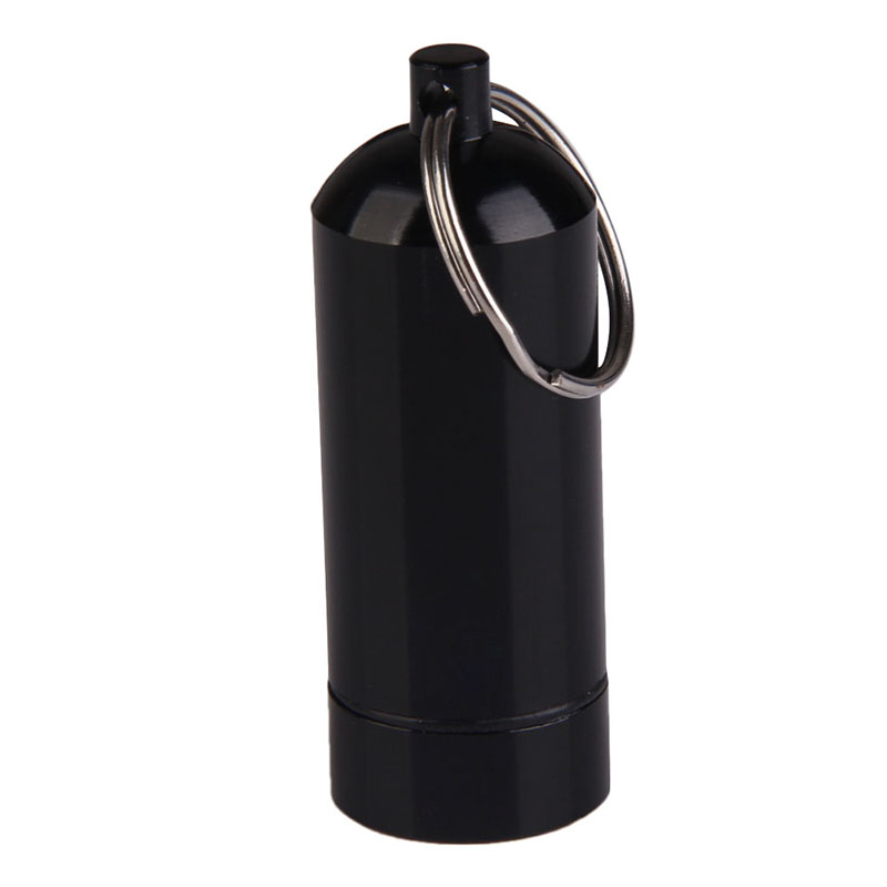 Aluminium Legering Kan Fles Draagbare Waterdichte Aluminium Pillendoosje Zaak Fles Drug Holder Container Sleutelhanger Aa: Black
