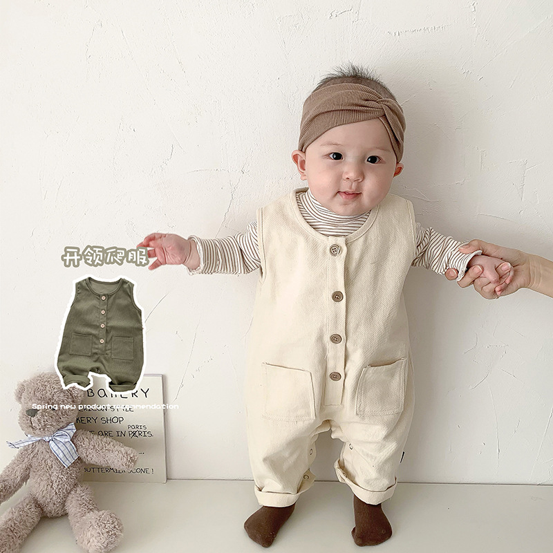 Tuta da bambino per bambino neonato ragazzo ragazza pagliaccetto senza maniche tuta tinta unita tuta estiva completi abiti per bambini: Beige / 24M