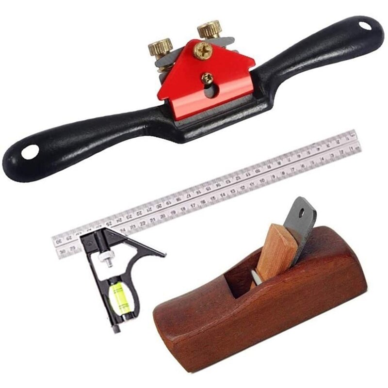 3Pcs Timmerwerk Gereedschap, Verstelbare 9 Inch Spookschaaf Met Flat Base En Metalen Mes, 4 Inch Mini Timmerman Hout Schaafmachine, 12 Inch Kam